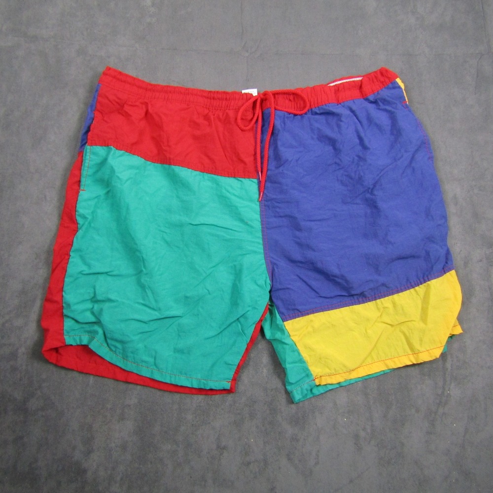 Gitano Swim Trunks Mens Large Multicolor Colorblock Vintage Nylon Mesh Lined